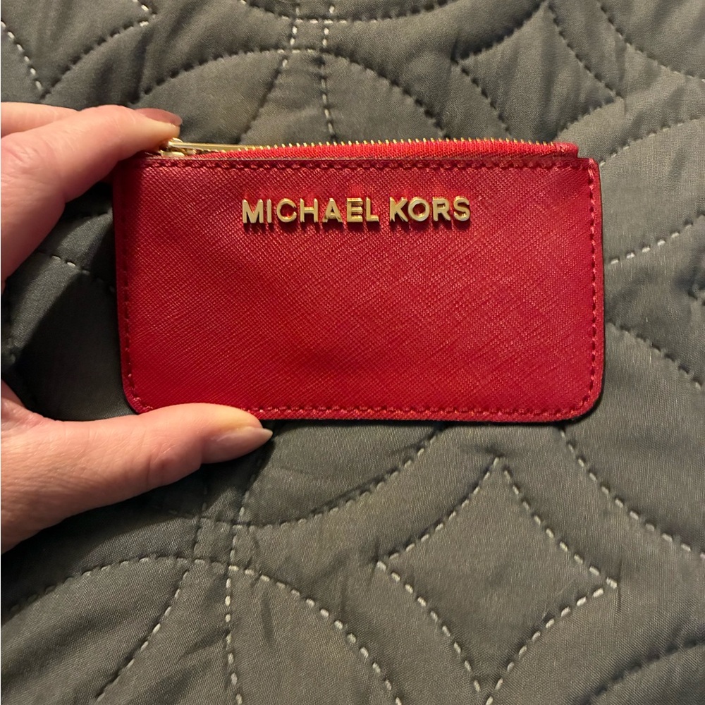 Michael Kors Red and Gold Zip Pouch